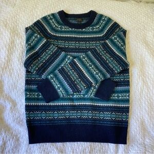 J. Crew fair isle lambs wool sweater knit crewneck lambswool blue green S